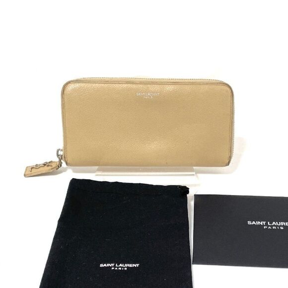 Saint Laurent (Authentic) Nude Beige Leather YSL Zippy Long Wallet w/ Box, VGUC - Picture 12 of 14